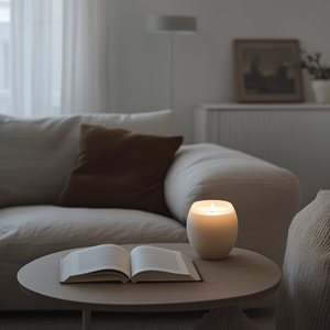 the flow agenda on a table with a candle lit